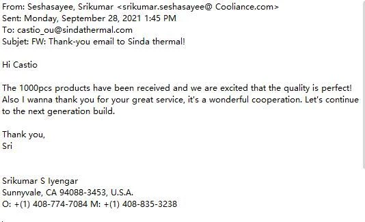 forging heatsink thank-you email