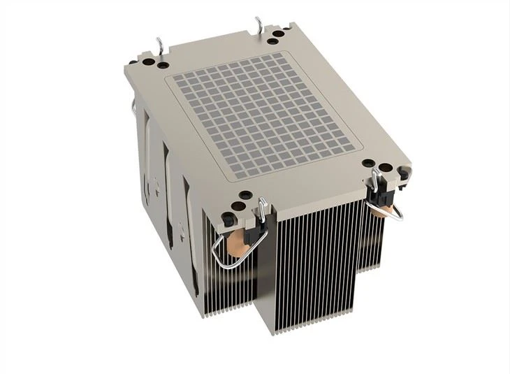 Aluminium Zipper Fin Copper Base 2U Server CPU Heatsink Dengan Paip Haba Untuk LGA4189